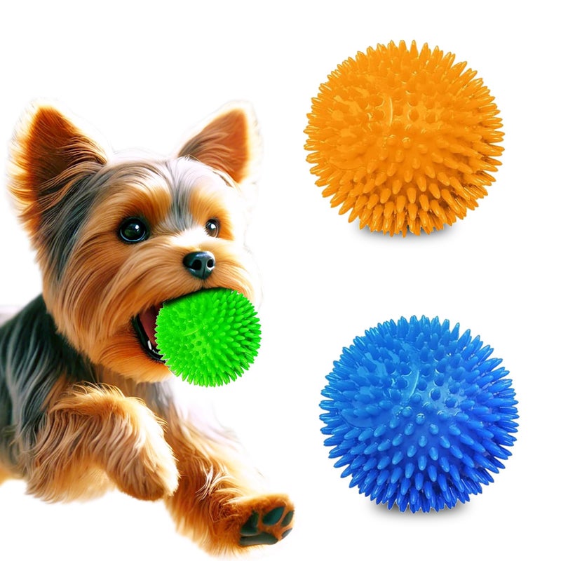 Meric CoCoo 3-Pack Squeaky Dog & Ferret Ball Toys, 2.3", Massage Teeth and Gums, Spikey Cat Rubber Balls, Toss Fetch Squeeky Doggy Balls for Multi-Pet Homes - Image 2